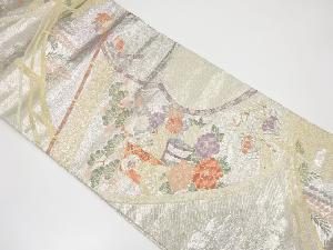 佐賀錦　几帳に鴛鴦・御所車模様織り出し袋帯